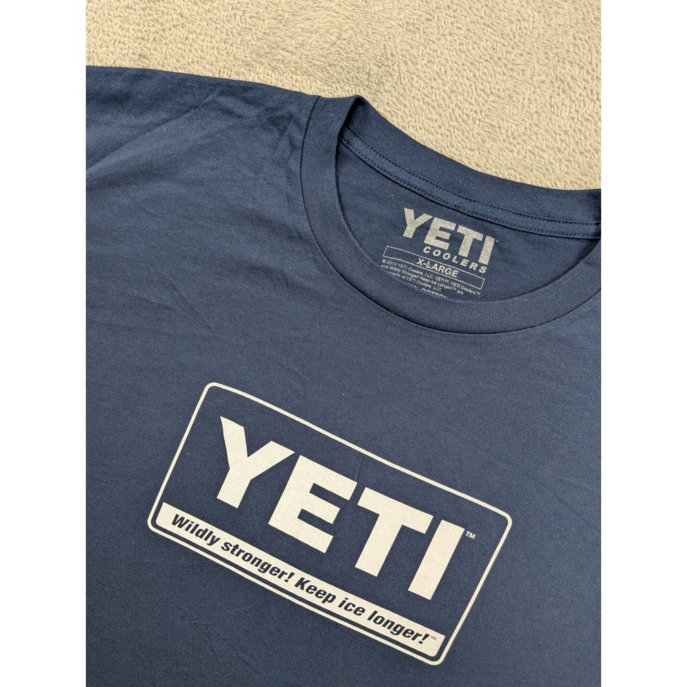 YETI Coolers Mens XL Navy Blue Graphic T-Shirt Wildly Stronger Keep Ice Longer